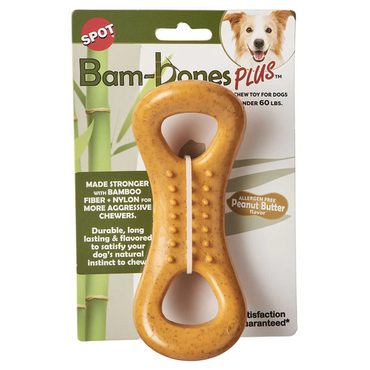 SPOT Bam-bones PLUS Figure 8 - Bamboo Fiber & Nylon Durable Long Lasting Dog Chew for Aggressive Chewers – Toy for Dogs & Puppies under 60lbs Non-Splintering 6in Allergen Free Peanut Butter Flavor